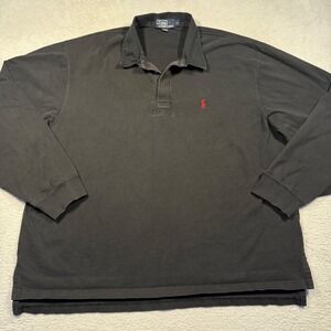 Vintage Polo Ralph Lauren Long Sleeve Rugby Shirt Black Red Pony XL Boxy Fit